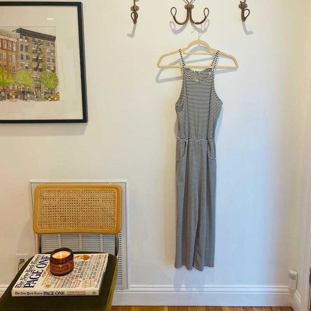Black and white striped cotton jumpsuit